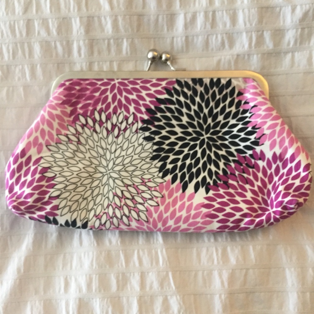 Pink and purple floral clutch